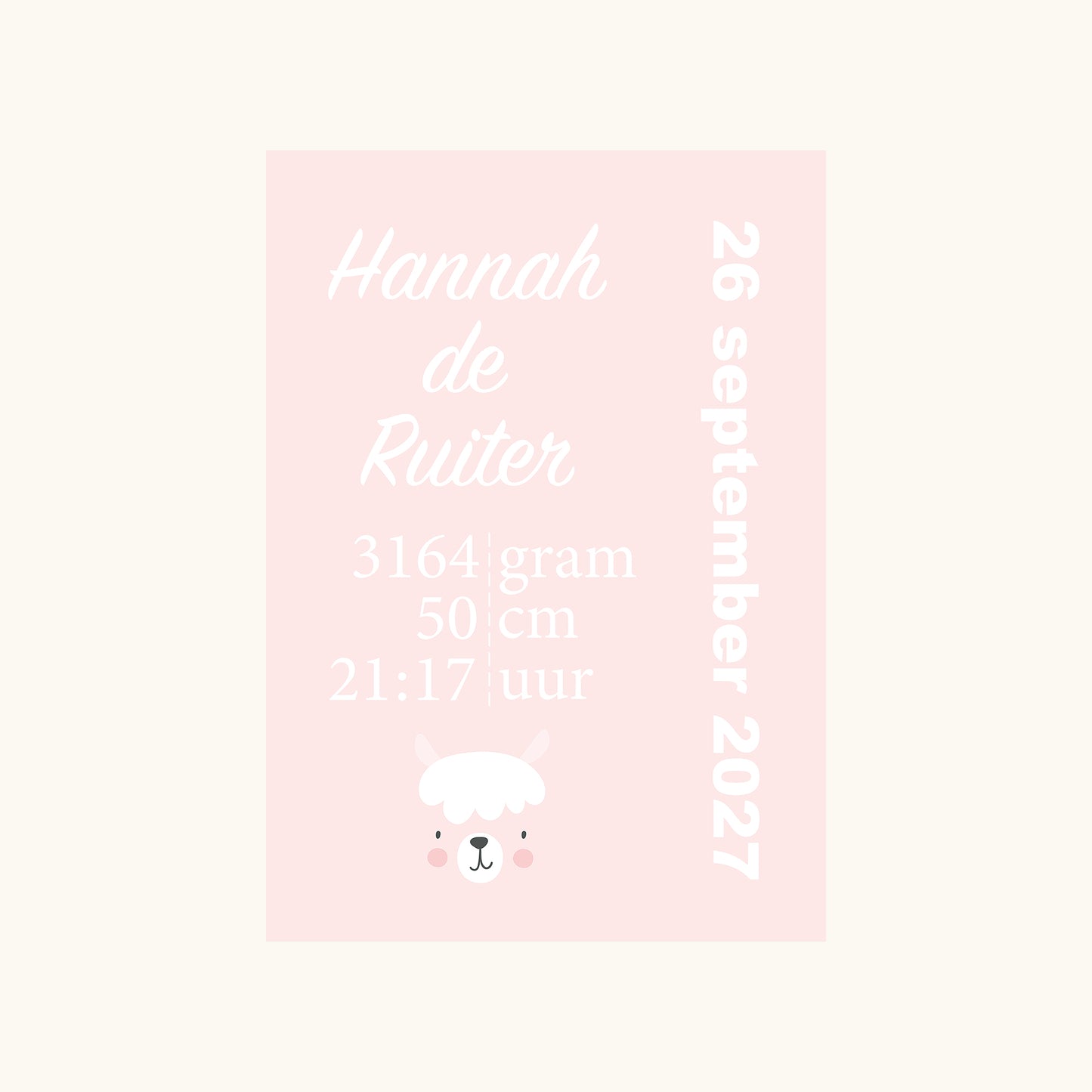Gepersonaliseerde Geboorteposter Alpaca Kraamcadeau A4 Personalised Naam Geboortedatum Gewicht Lengte Gepersonaliseerd