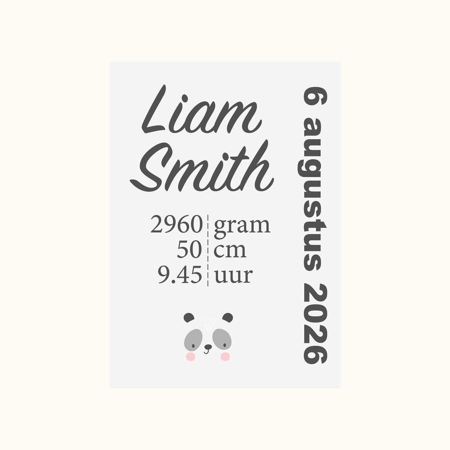 Gepersonaliseerde Geboorteposter Panda Kraamcadeau A4 Personalised Naam Geboortedatum Gewicht Lengte Gepersonaliseerd