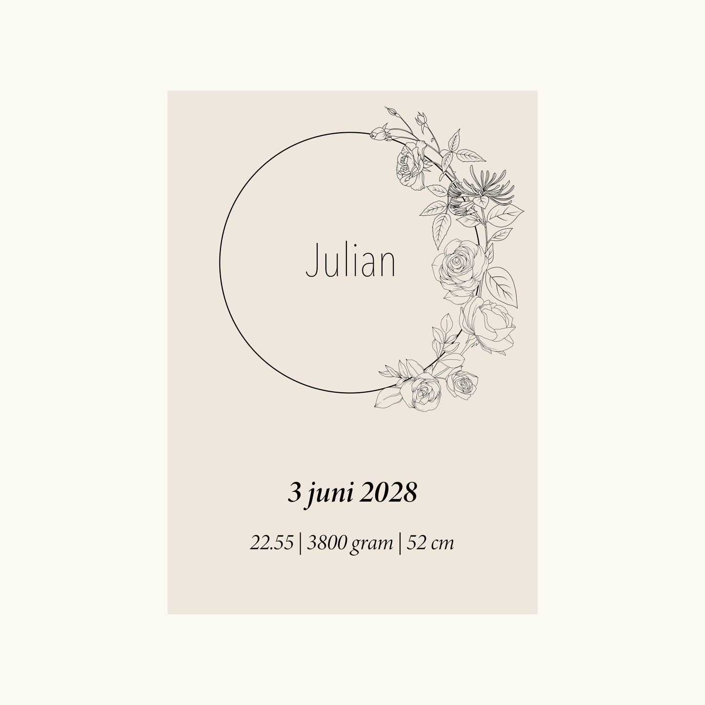 Geboortebloem Juni (Roos + Kamperfoelie)