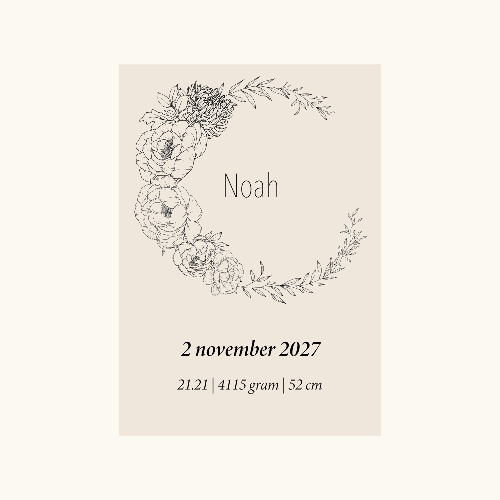 Geboorteposter Geboortebloem November (Chrysant en Pioenroos)