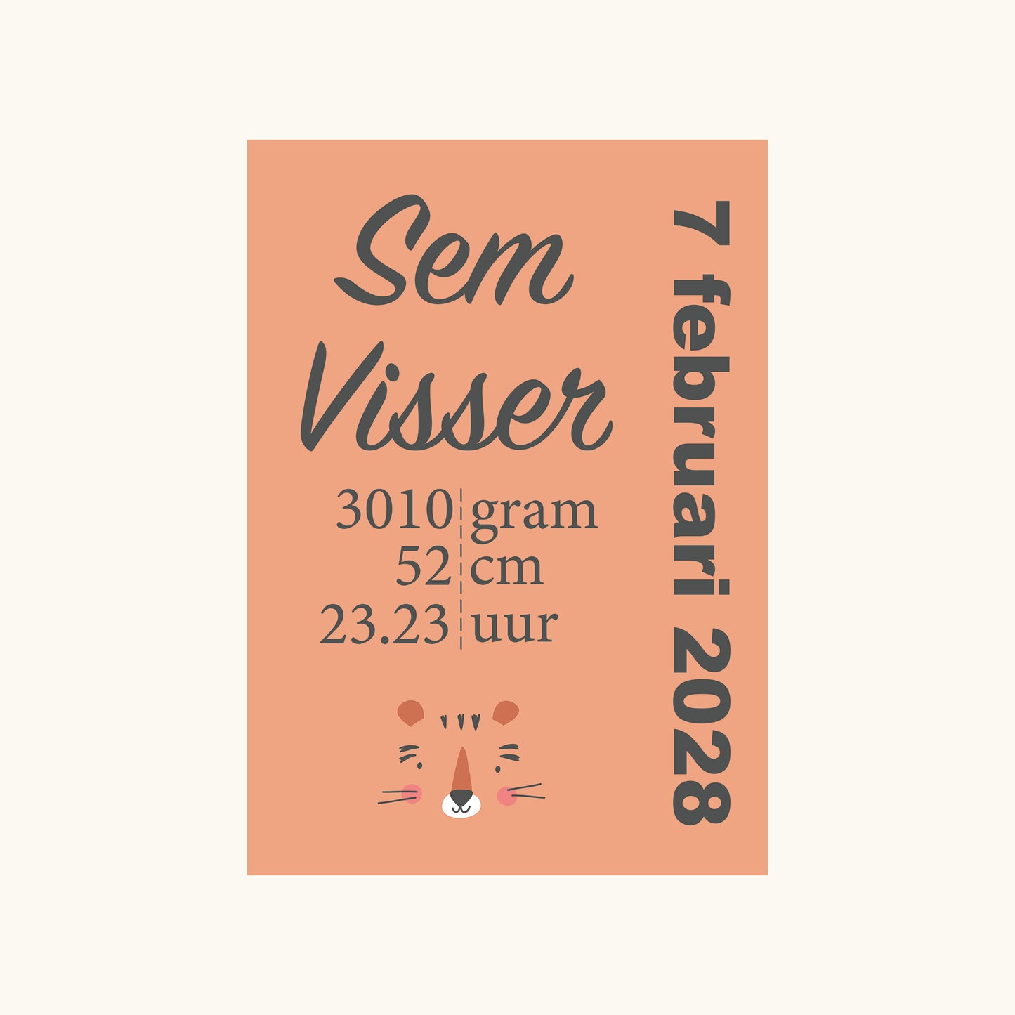 Geboorteposter, Tijger, Gepersonaliseerd, Kraamcadeau, Eenvoud, 