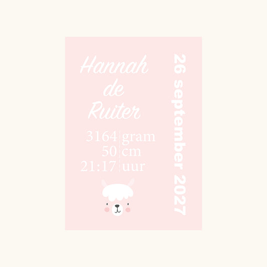 Gepersonaliseerde Geboorteposter Alpaca Kraamcadeau A4 Personalised Naam Geboortedatum Gewicht Lengte Gepersonaliseerd