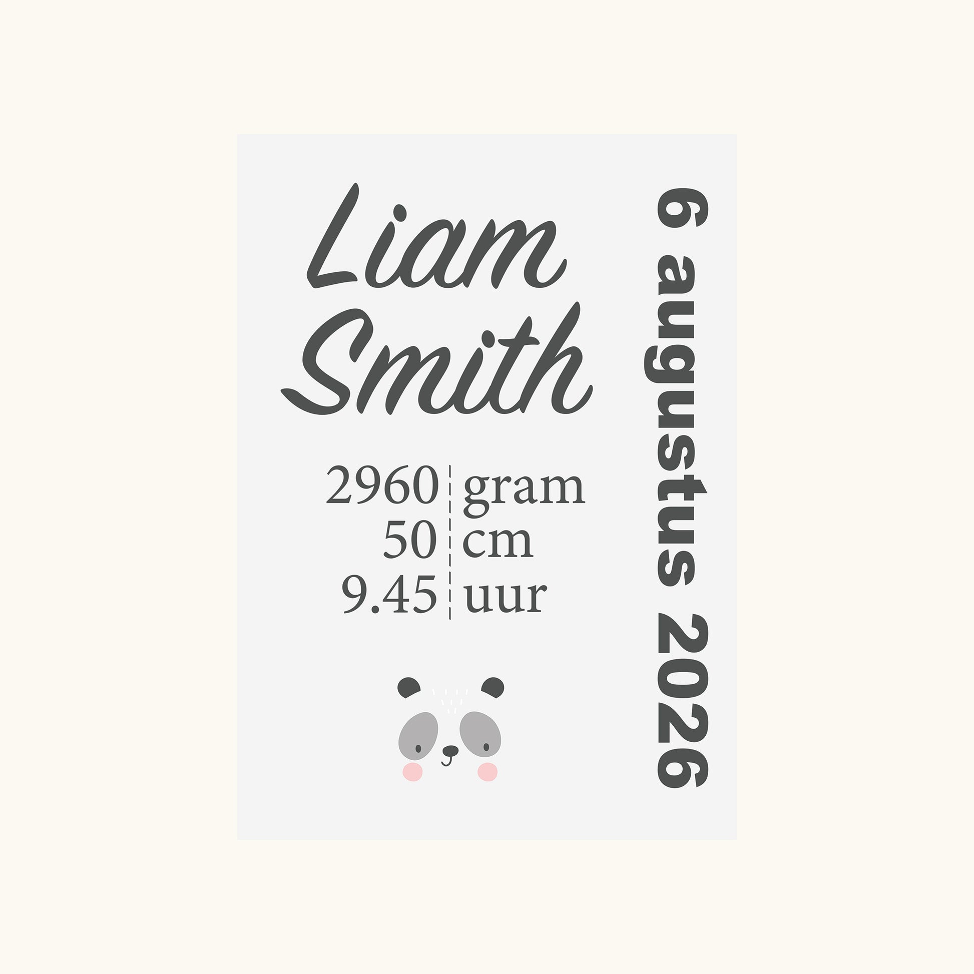 Gepersonaliseerde Geboorteposter Panda Kraamcadeau A4 Personalised Naam Geboortedatum Gewicht Lengte Gepersonaliseerd