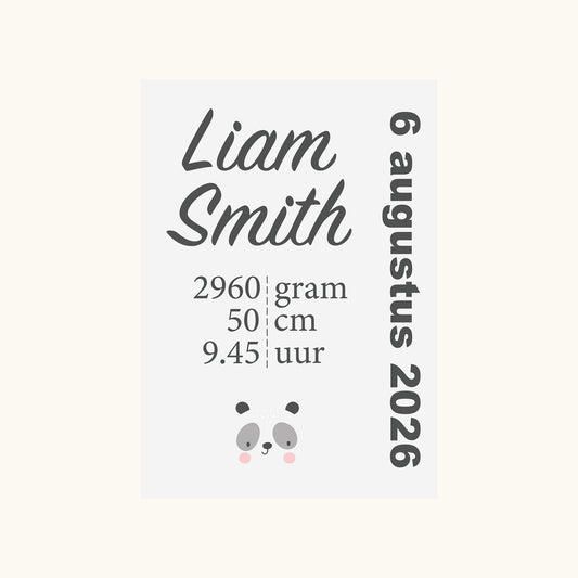 Gepersonaliseerde Geboorteposter Panda Kraamcadeau A4 Personalised Naam Geboortedatum Gewicht Lengte Gepersonaliseerd