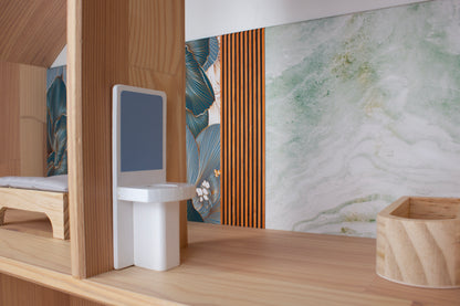 Sticker, Stikker, Plakfolie, IKEA Flisat, Opknappen, Poppenhuis, Poppenhuis Make-over, Tweedehands, Flisat, Behang, Poppenhuis Behang, Achterwandsticker, Achterwandbehang, Zelfkleven Behang, Groen, Little Green