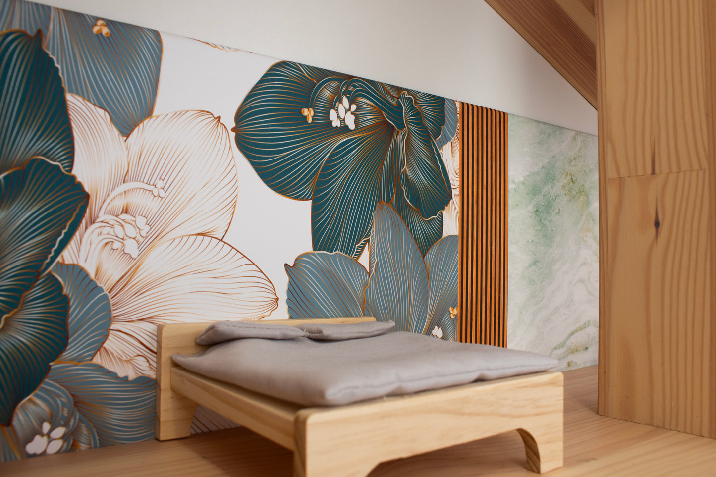 Sticker, Stikker, Plakfolie, IKEA Flisat, Opknappen, Poppenhuis, Poppenhuis Make-over, Tweedehands, Flisat, Behang, Poppenhuis Behang, Achterwandsticker, Achterwandbehang, Zelfkleven Behang, Groen, Little Green