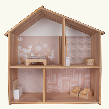 Sticker, Stikker, Plakfolie, IKEA Flisat, Opknappen, Poppenhuis, Poppenhuis Make-over, Tweedehands, Flisat, Behang, Poppenhuis Behang, Achterwandsticker, Achterwandbehang, Zelfkleven Behang, Beide, Velvet Petals