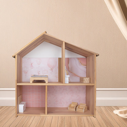 Poppenhuis sticker met dromerig luchtballonontwerp in rozetinten