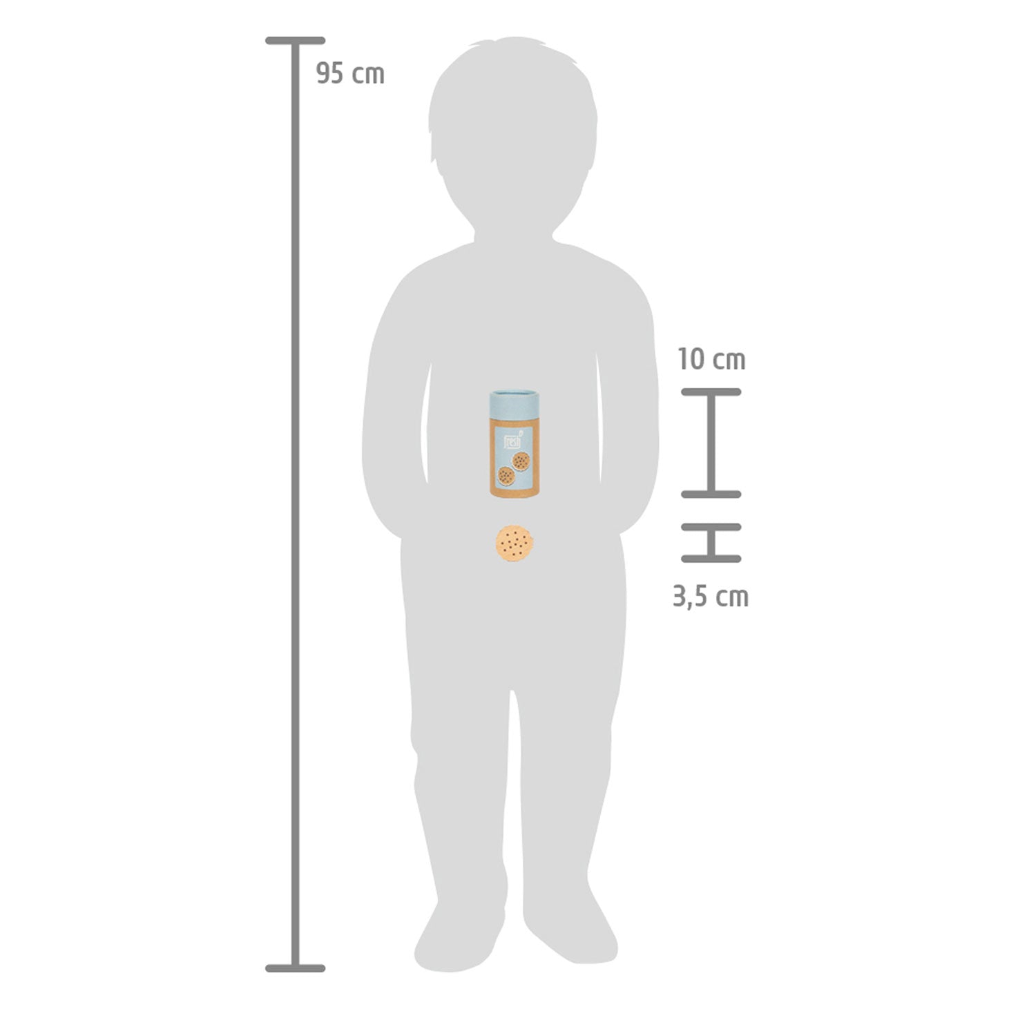 Afbeelding van houten speelgoed koffiemachine afgebeeld op schaal met kind van 95 cm